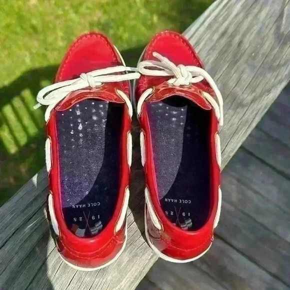 Cole Haan Nantucket Camp Moc Red Patent Leather Boat Shoes Women’s Size 6B - Picture 11 of 13